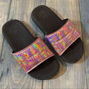 PUMA Pink Metallic Holographic Slip-on Sandals Sz 3